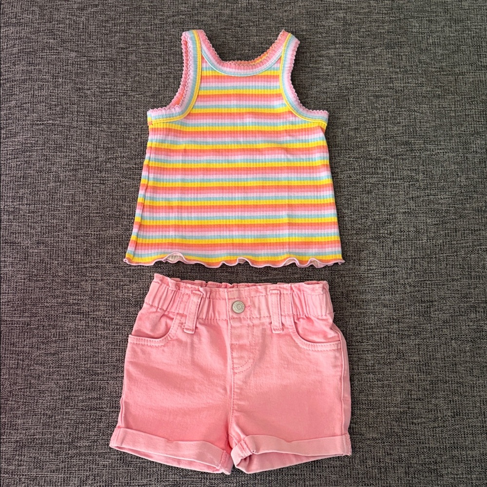 Cat & Jack Rainbow Striped Tank and Pink Shorts Set